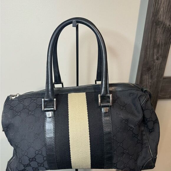 Gucci GG Canvas Sherry Line Boston Black Bag - Picture 2 of 9